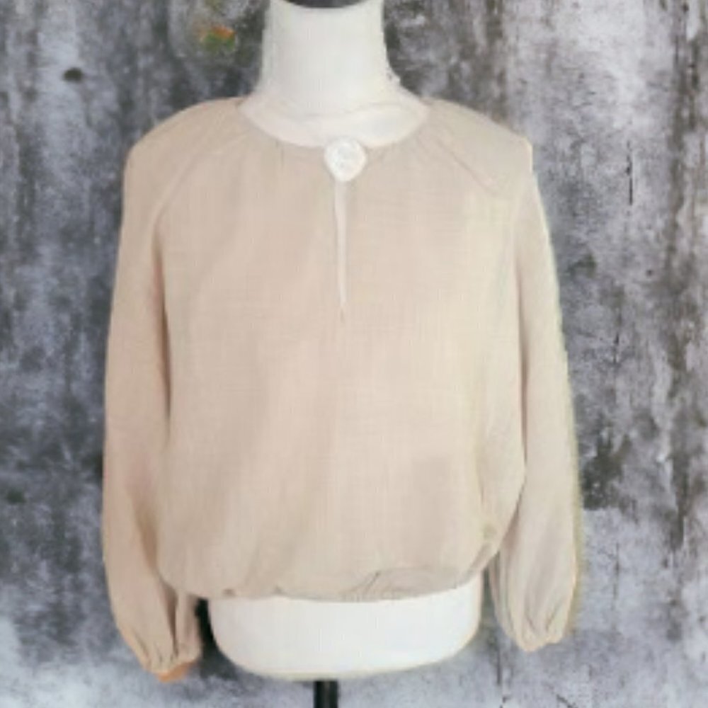 NWT Zara Blouson Style‎ Long Sleeve Beige Colored Casual Pullover Top
